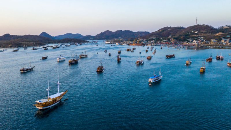 Tourist boats in Labuan Bajo harbor, Indonesia